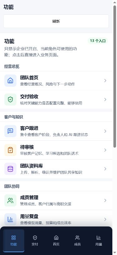 团队管理端成员、用量和功能管理界面